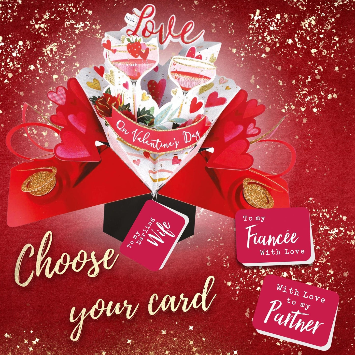 Champagne Glasses Pop Up Valentine's Day Card Choice Of Cards