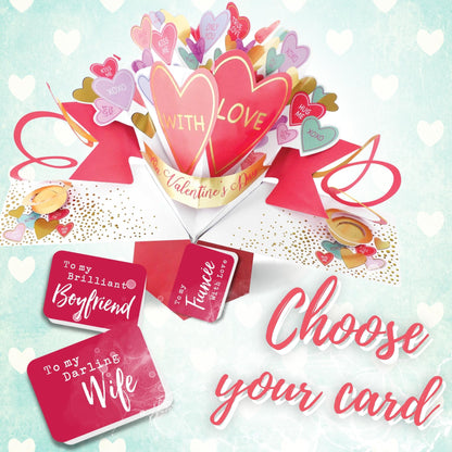 Pink Love Hearts With Love On Valentine's Day Pop Up Card Choice Of Cards