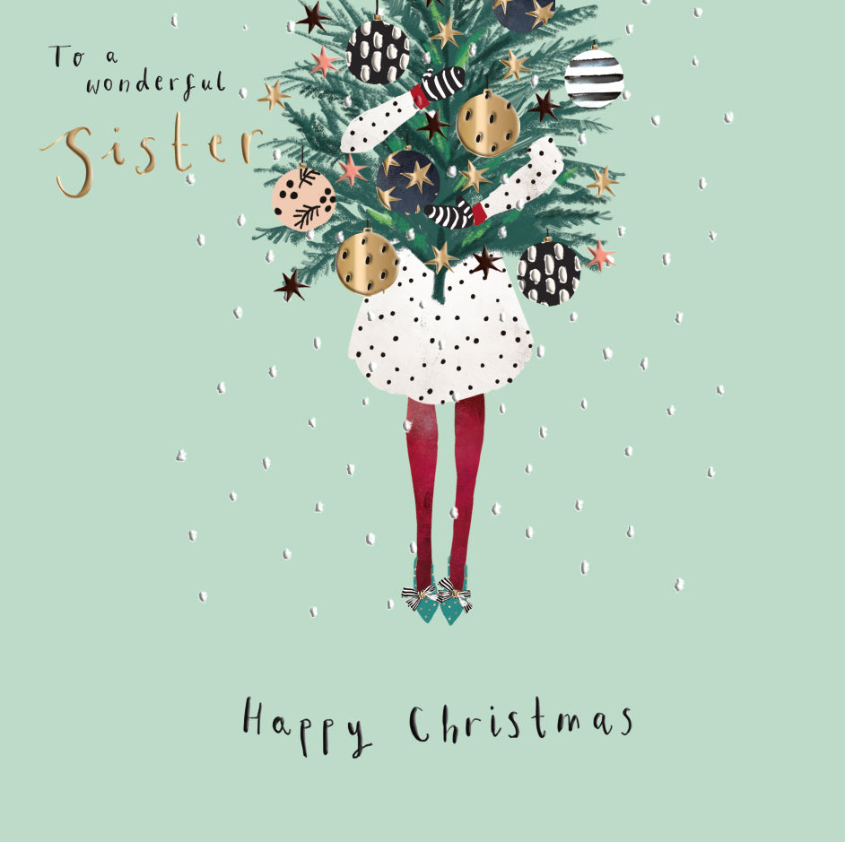 Wonderful Sister Xmas Tree Curious Inksmith Christmas Card