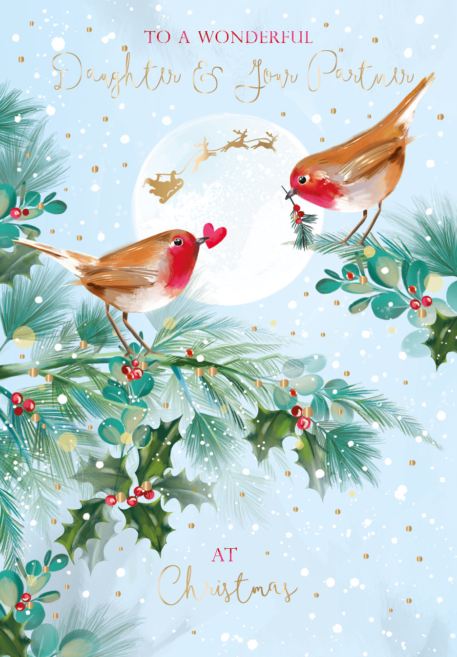 Daughter & Your Partner At Christmas Foiled Christmas Greeting Card