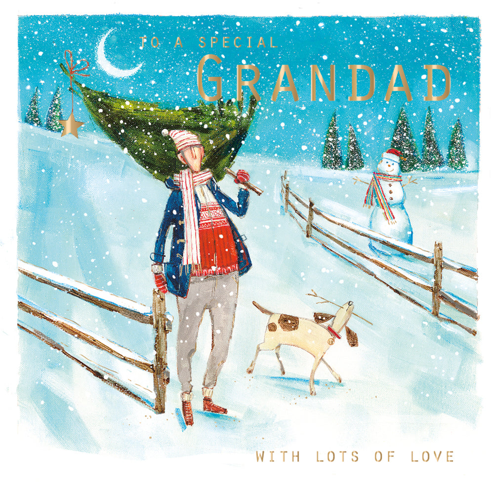 To A Special Grandad Carrying The Xmas Tree Christmas Card