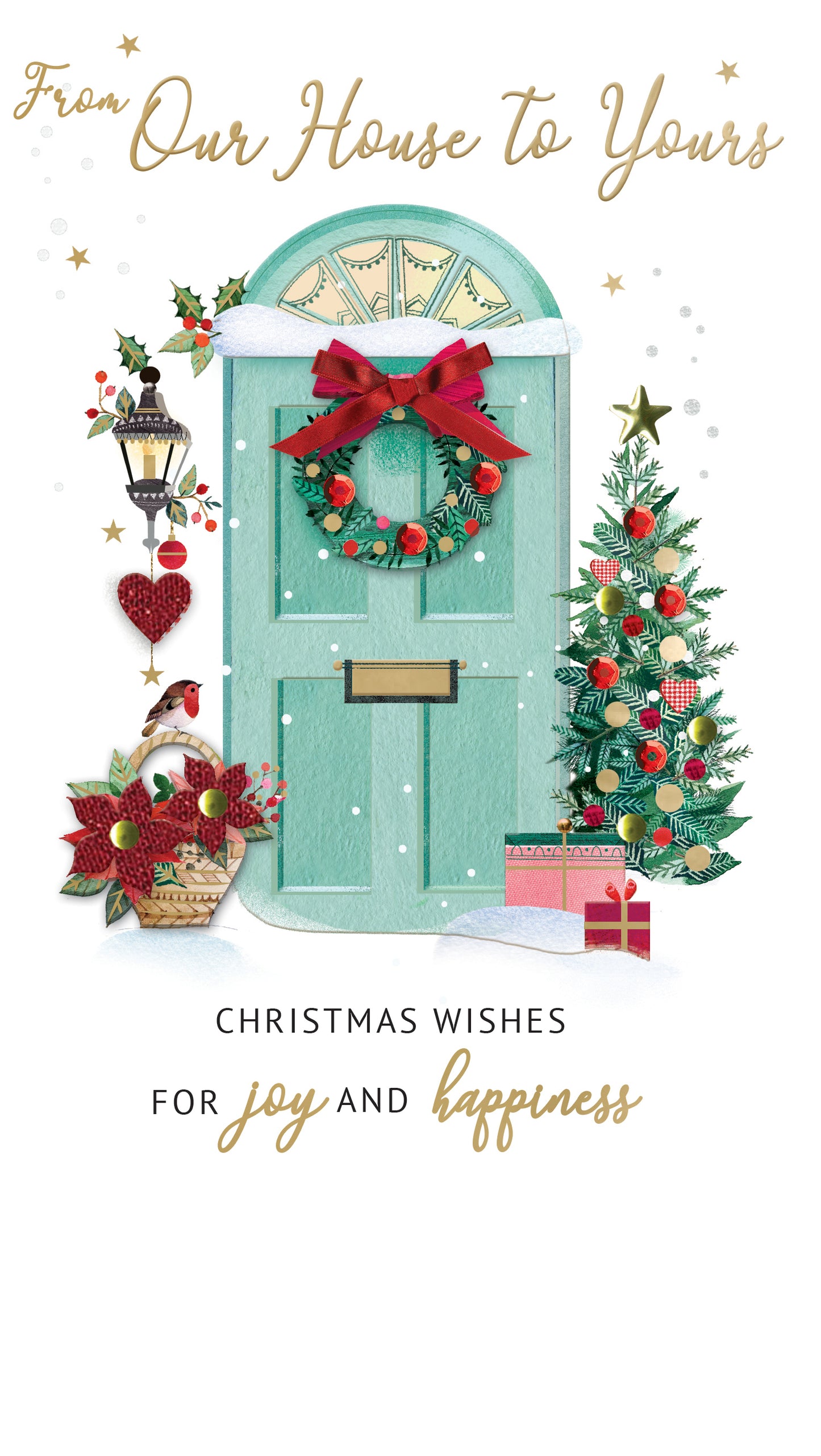 Our House To Yours Joy & Happiness Christmas Card Hand-Finished Champagne Cards
