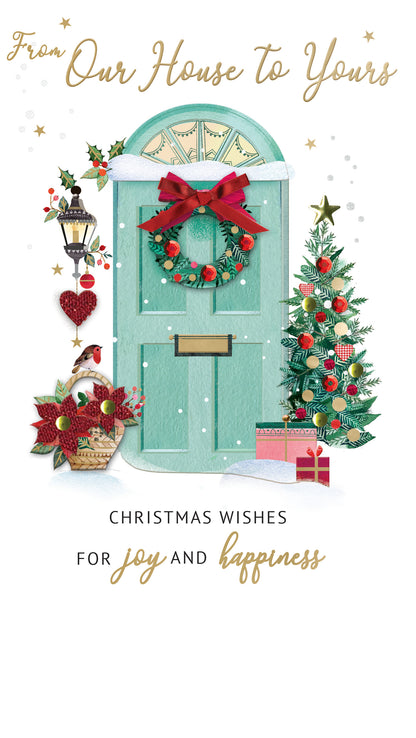 Our House To Yours Joy & Happiness Christmas Card Hand-Finished Champagne Cards