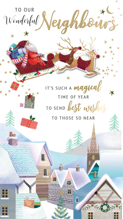 Wonderful Neighbours Embellished Christmas Card Hand-Finished