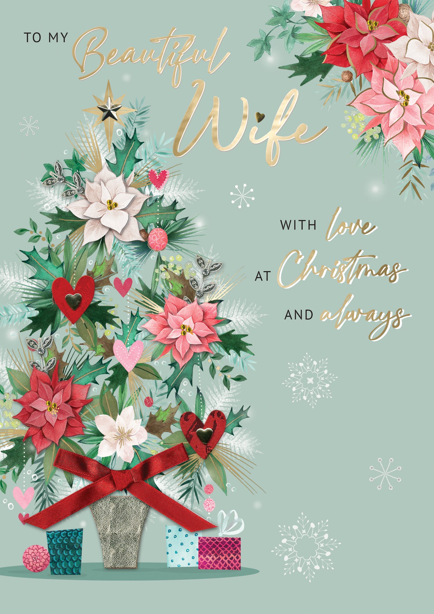 Boxed Beautiful Wife Embellished Luxury Lavish Christmas Card Large Xmas Cards