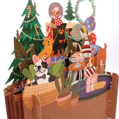 Dog's Xmas Party With Presents 3D Pop Up Christmas Greeting Card