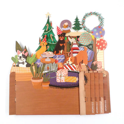 Dog's Xmas Party With Presents 3D Pop Up Christmas Greeting Card