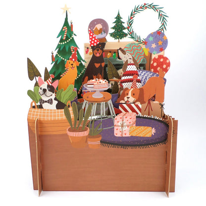 Dog's Xmas Party With Presents 3D Pop Up Christmas Greeting Card