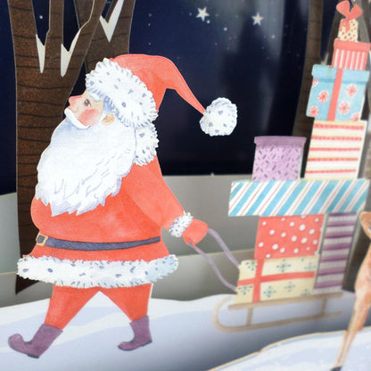 Santa Pulling His Festive Sleigh 3D Pop Up Christmas Greeting Card