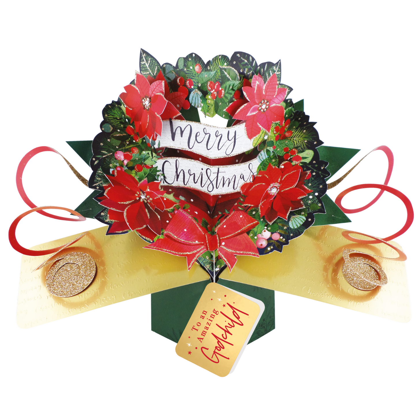 Festive Wreath Pop Up Christmas Greeting Card Friends & Family