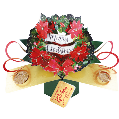 Festive Wreath Pop Up Christmas Greeting Card Friends & Family