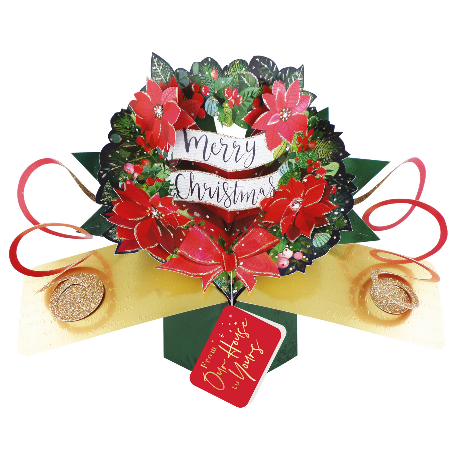 Festive Wreath Pop Up Christmas Greeting Card Friends & Family