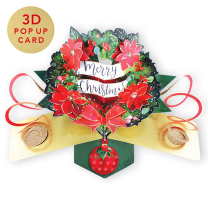 Festive Wreath Pop Up Christmas Greeting Card Friends & Family