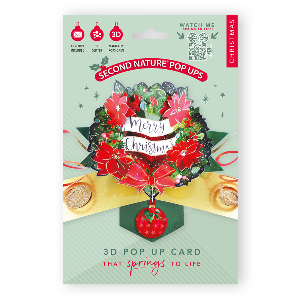 Festive Wreath Pop Up Christmas Greeting Card Friends & Family