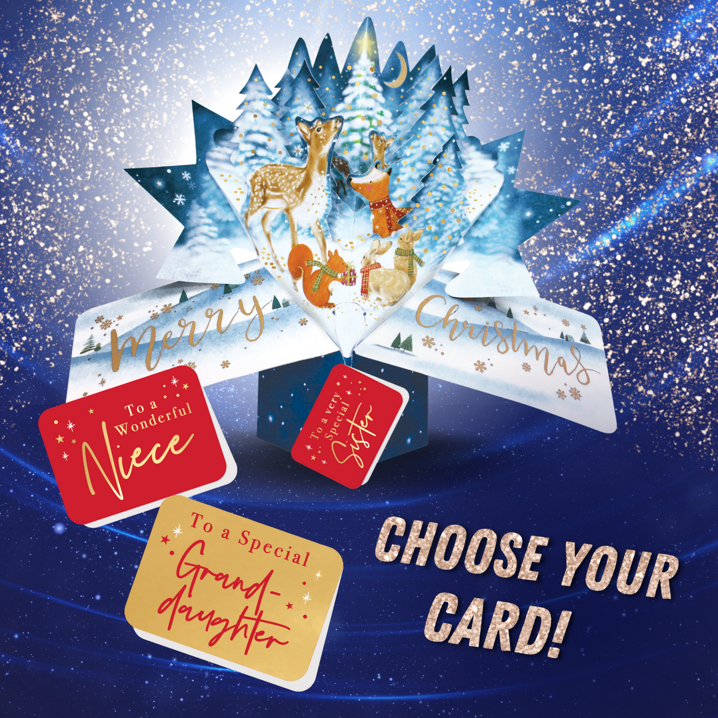 Woodland Animals Pop Up Christmas Greeting Card Friends & Family