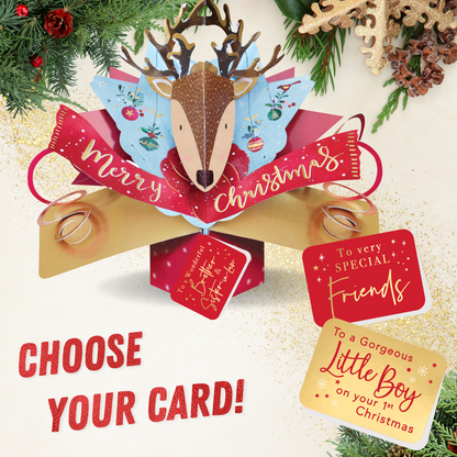 Festive Reindeer Pop Up Christmas Greeting Card Friends & Family