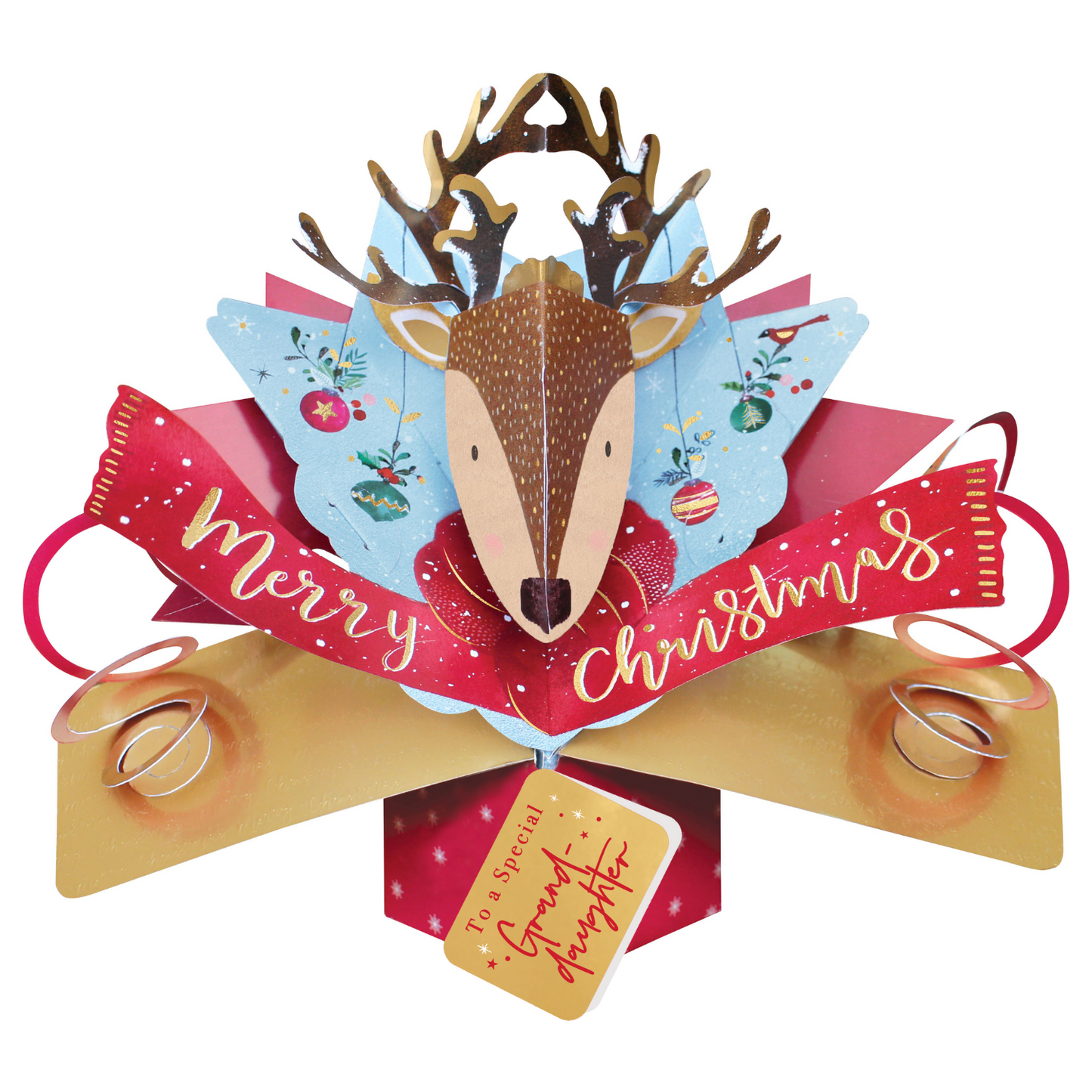 Festive Reindeer Pop Up Christmas Greeting Card Friends & Family