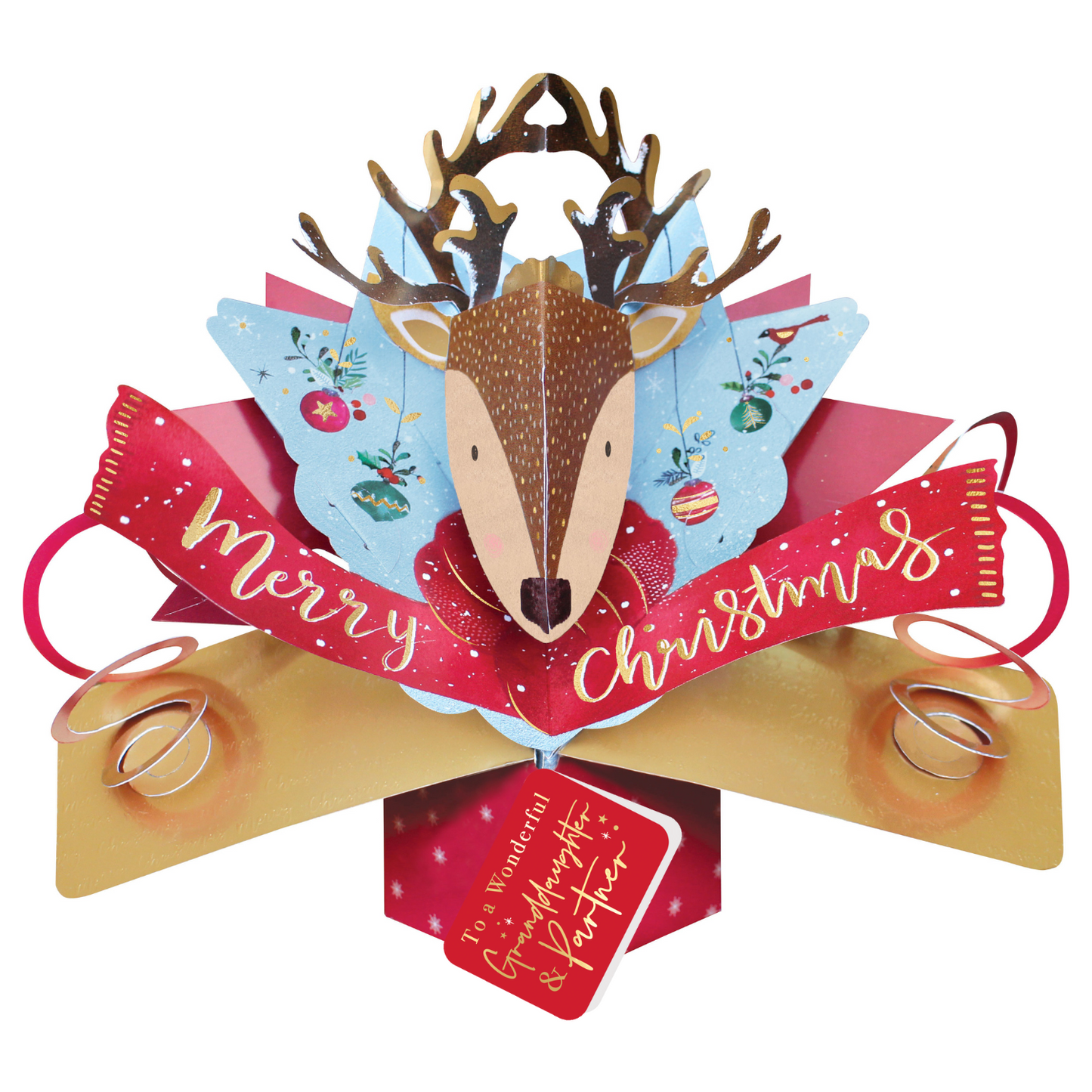 Festive Reindeer Pop Up Christmas Greeting Card Friends & Family