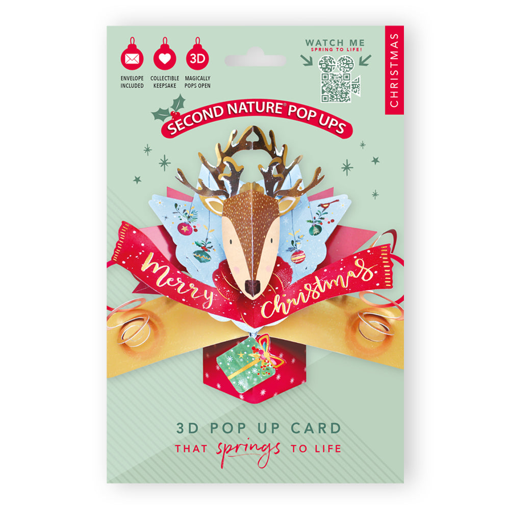 Festive Reindeer Pop Up Christmas Greeting Card Friends & Family