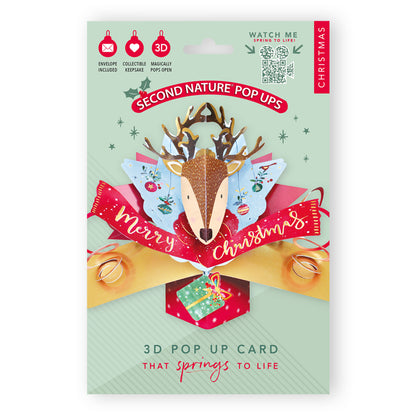 Festive Reindeer Pop Up Christmas Greeting Card Friends & Family
