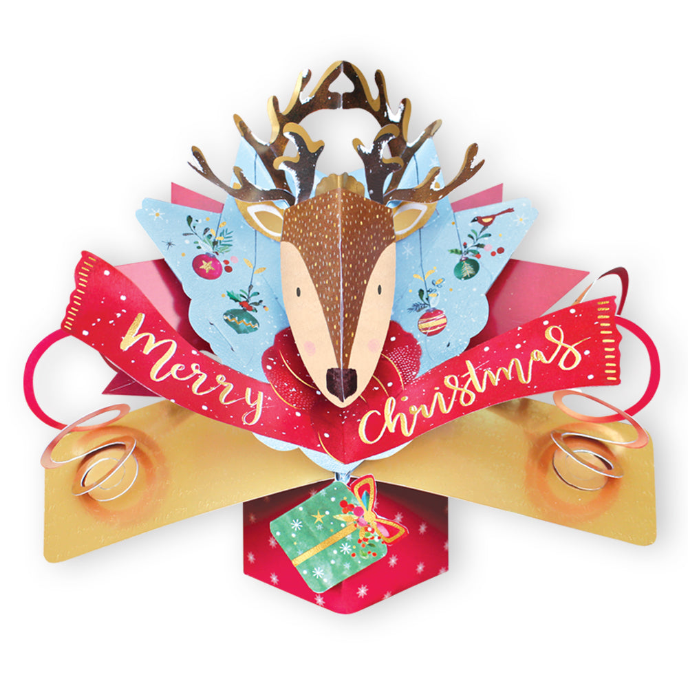 Festive Reindeer Pop Up Christmas Greeting Card Friends & Family
