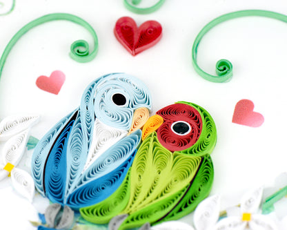 Quilling Pair Of Love Birds Chirpy Romance Hand-Finished Art Greeting Card