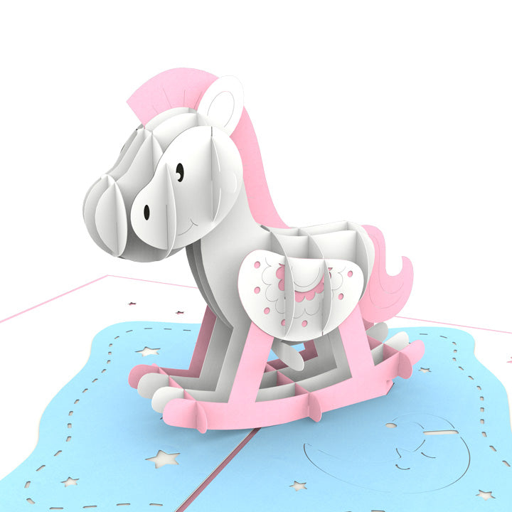 Pink Rocking Horse Laser Cut Pop Up Card