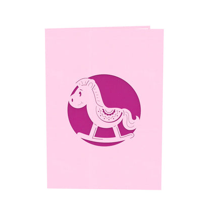Pink Rocking Horse Laser Cut Pop Up Card