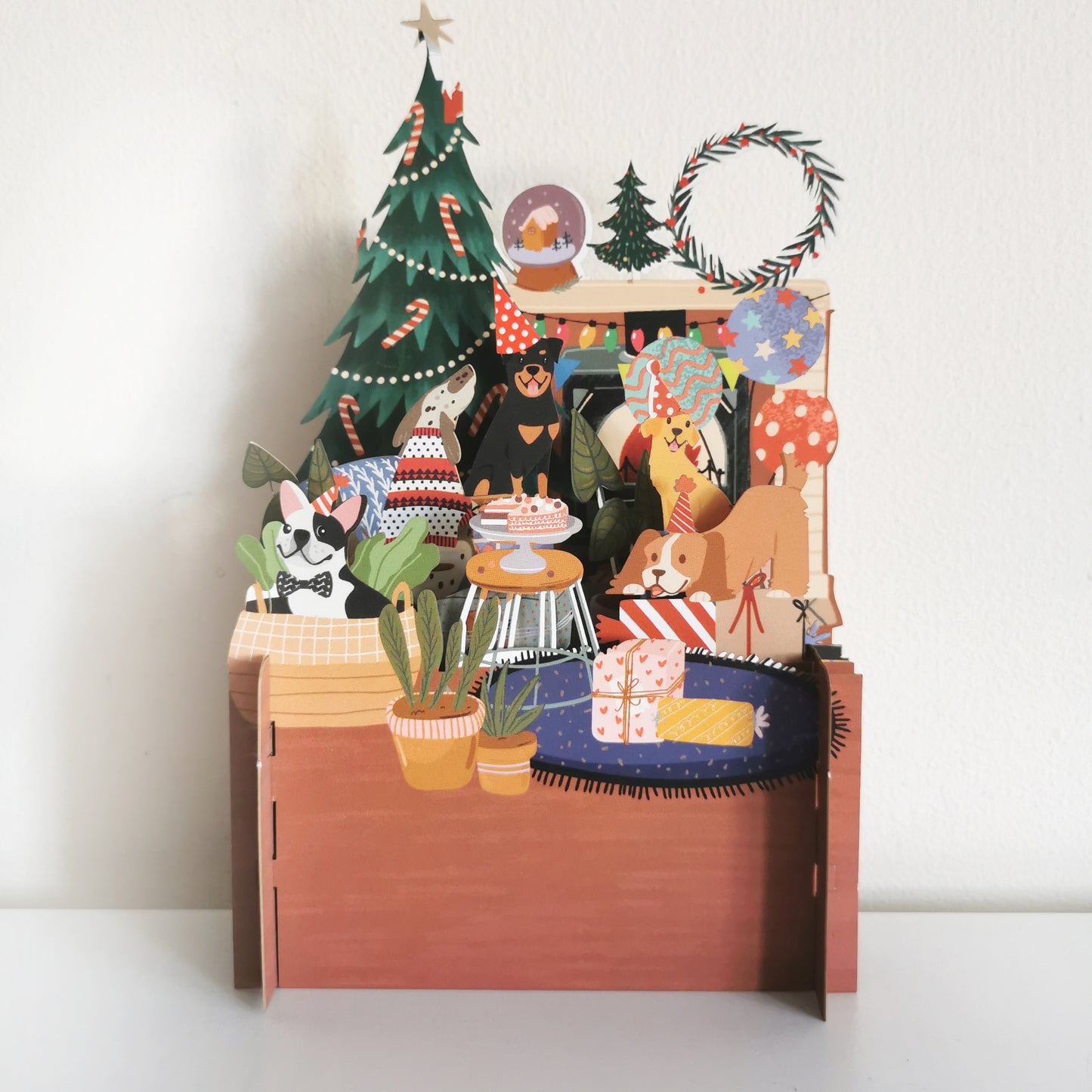 Dog's Xmas Party With Presents 3D Pop Up Christmas Greeting Card