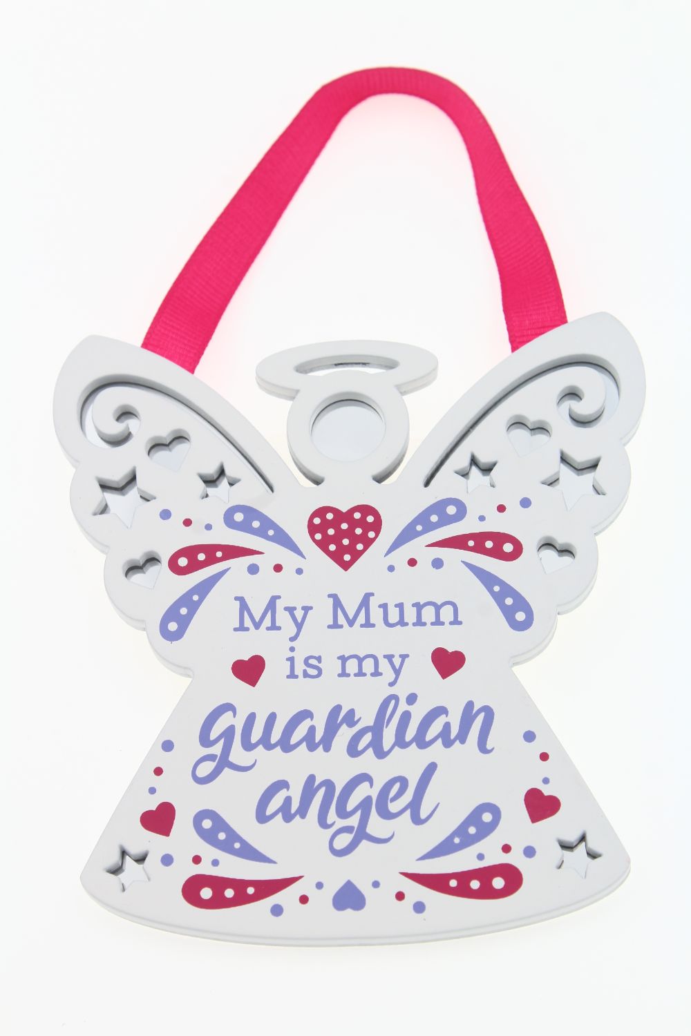 Mum My Angel Reflective Words Hanging Plaque With Ribbon