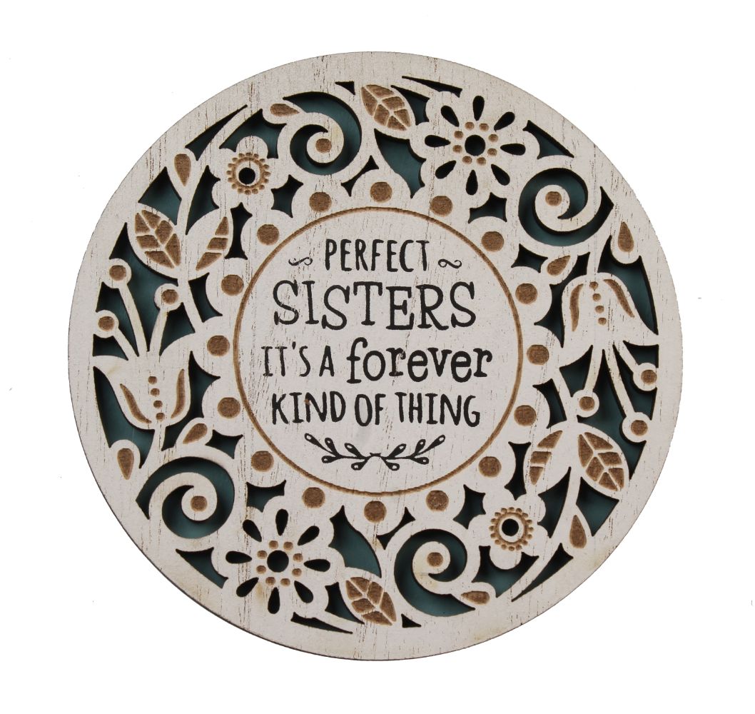 Perfect Sisters It's A Forever Thing Woodcut Coaster