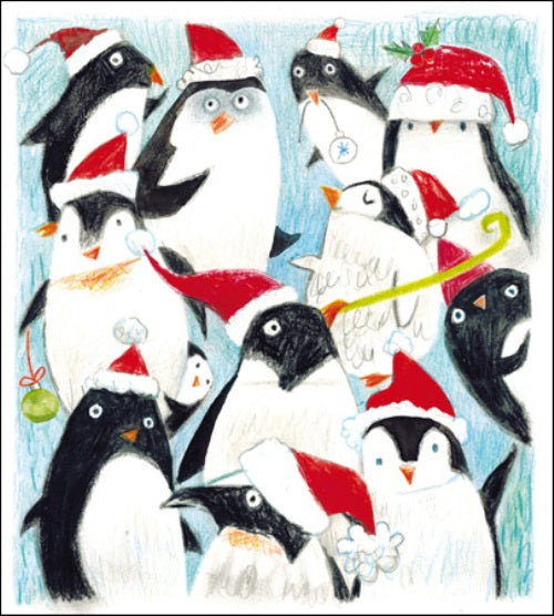 Pack of 5 Festive Penguins Action For Children Charity Christmas Cards