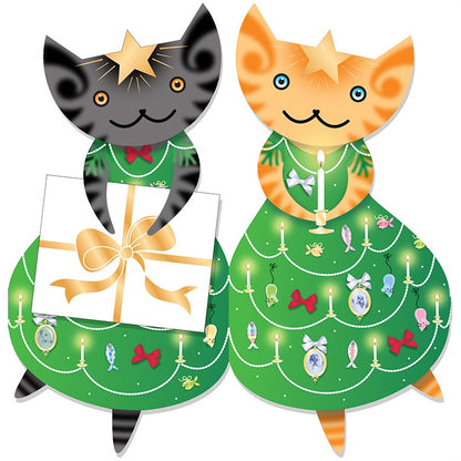 Xmas Tree Cats 3D Animal Shaped Christmas Greeting Card