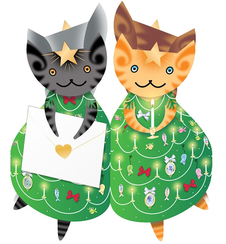 Xmas Tree Cats 3D Animal Shaped Christmas Greeting Card