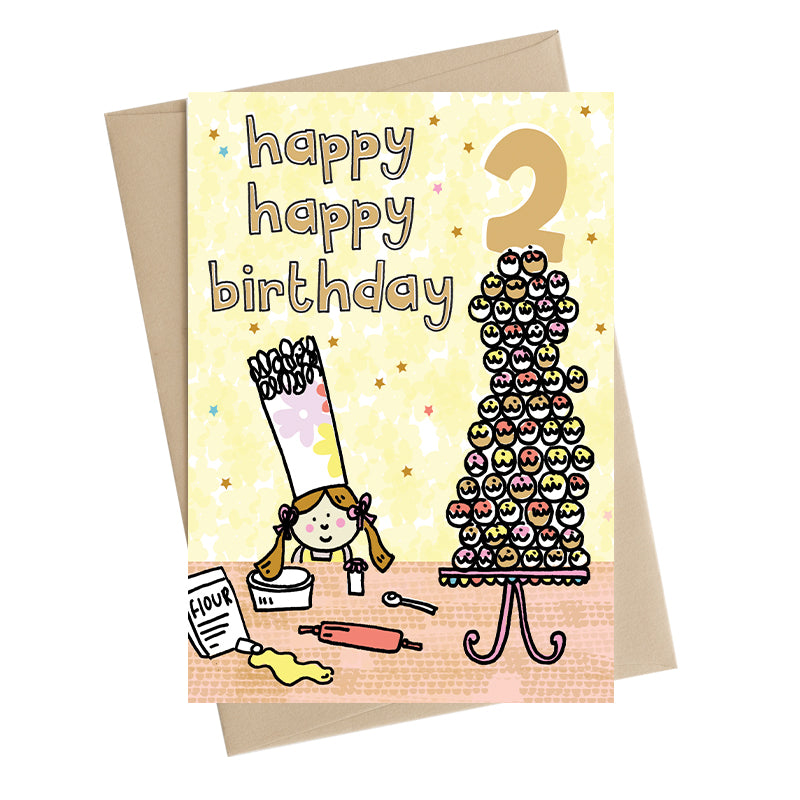 Happy Happy Girls 2nd Birthday Greeting Card