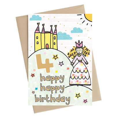 Happy Happy Girls 4th Birthday Greeting Card