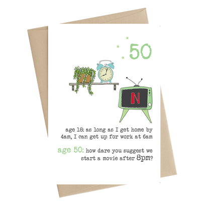 Staying Up Late 50th Birthday Greeting Card