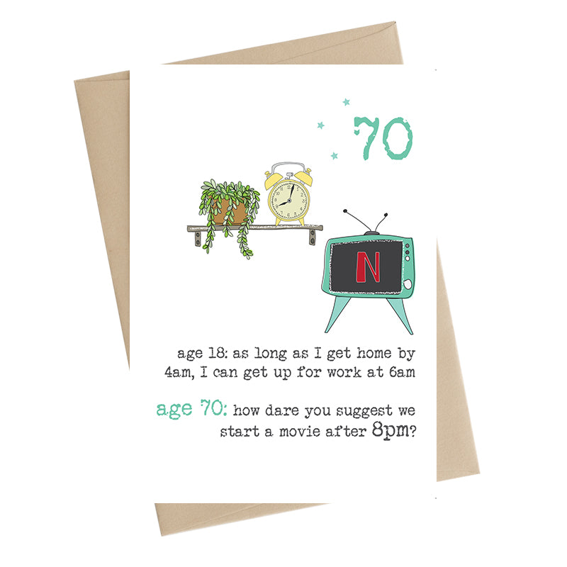 Staying Up Late 70th Birthday Greeting Card