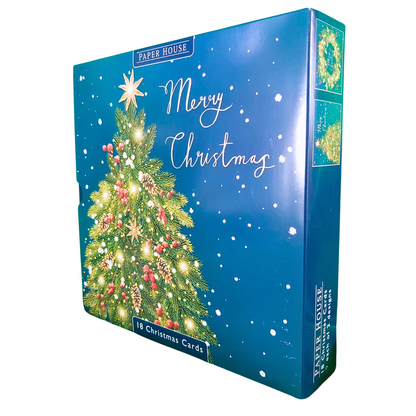Box of 18 Paper House Festive Xmas Tree & Wreath Christmas Cards
