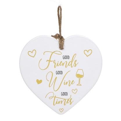 Golden Sentiments Good Friends, Wine & Times Ceramic Heart Shaped Plaque