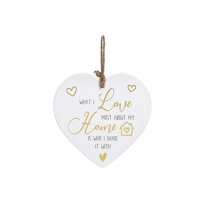 Golden Sentiments Home Love Who I share It With Ceramic Heart Shaped Plaque