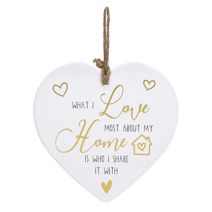 Golden Sentiments Home Love Who I share It With Ceramic Heart Shaped Plaque