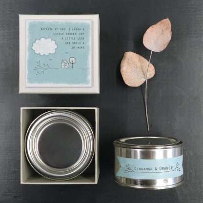 East Of India Beacause Of You I Smile Scented Candle In A Tin With Gift Box
