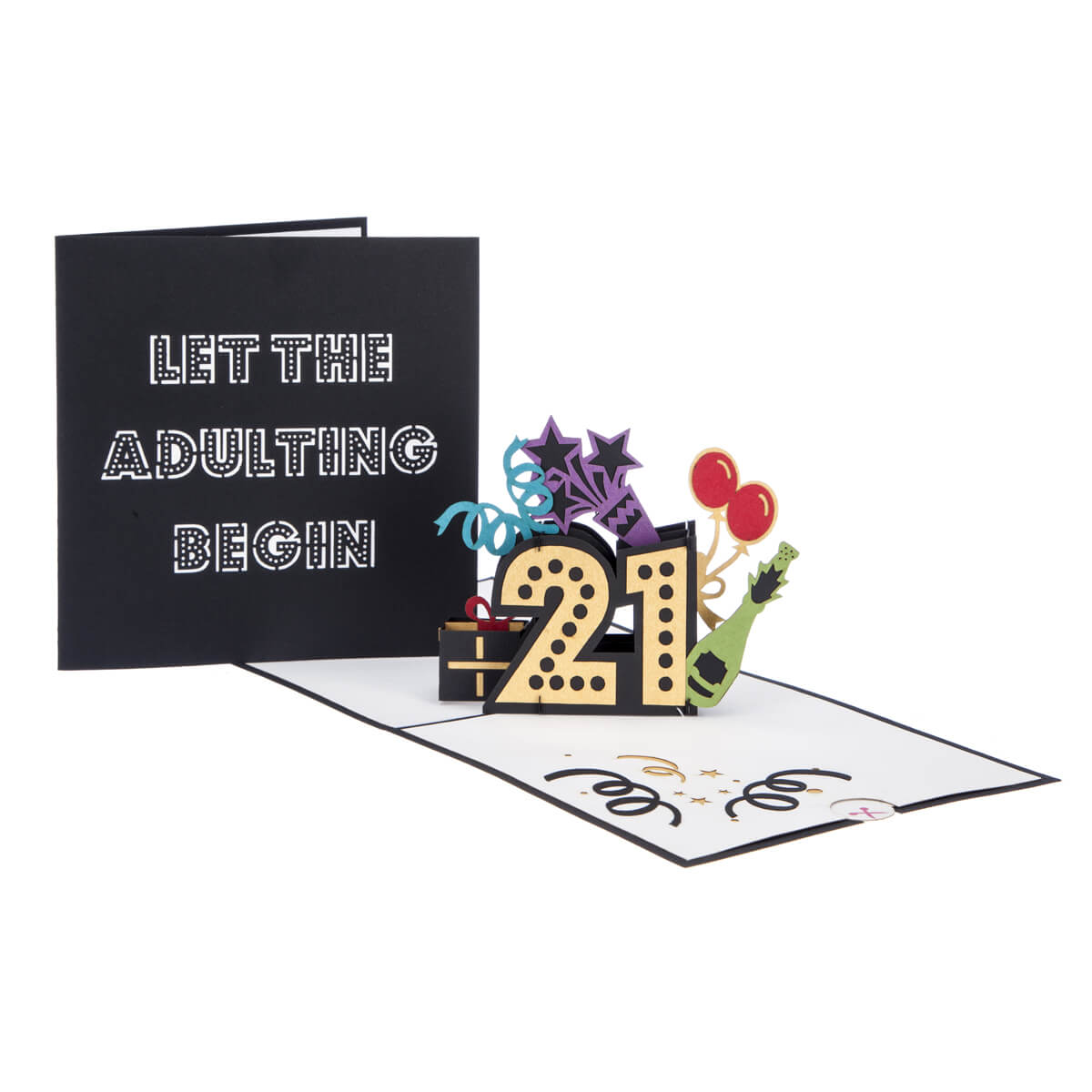 Adulting Begin 21st Pop-Up Birthday Greeting Card Blank Inside