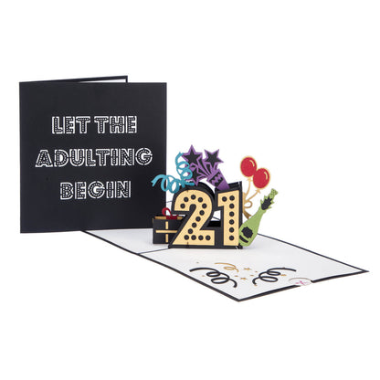 Adulting Begin 21st Pop-Up Birthday Greeting Card Blank Inside