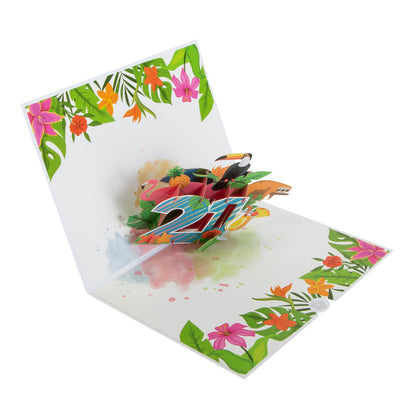 Tropical 21st Birthday Pop Up Greeting Card