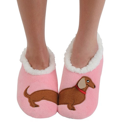 Snoozies! Pink Sausage Dog Slippers Ladies Medium