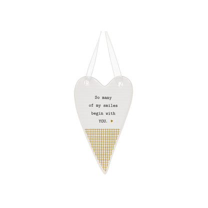 Thoughtful Words My Smiles Begin With You Ceramic Heart Shaped Plaque