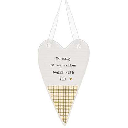 Thoughtful Words My Smiles Begin With You Ceramic Heart Shaped Plaque