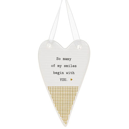 Thoughtful Words My Smiles Begin With You Ceramic Heart Shaped Plaque